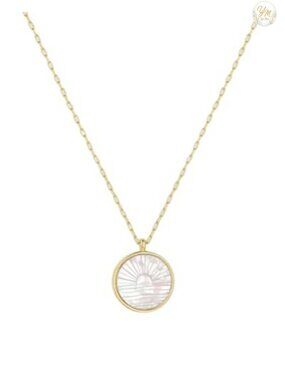 18k Gold Plated Mother of Pearl Etched Sunset Charm Necklace